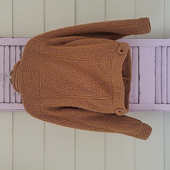 💗 NATURAL REFLECTIONS Sherpa Fleece Teddy Button Up Denim Style Jacket Camel M - Picture 5 of 7